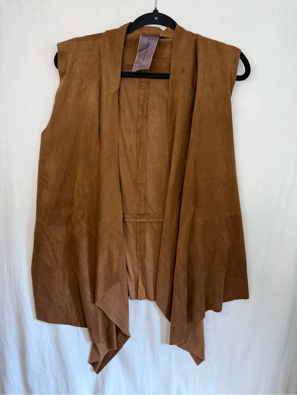 Brown Faux Suede Draped Open-Front Vest - Women Jackets & Coats Size M
